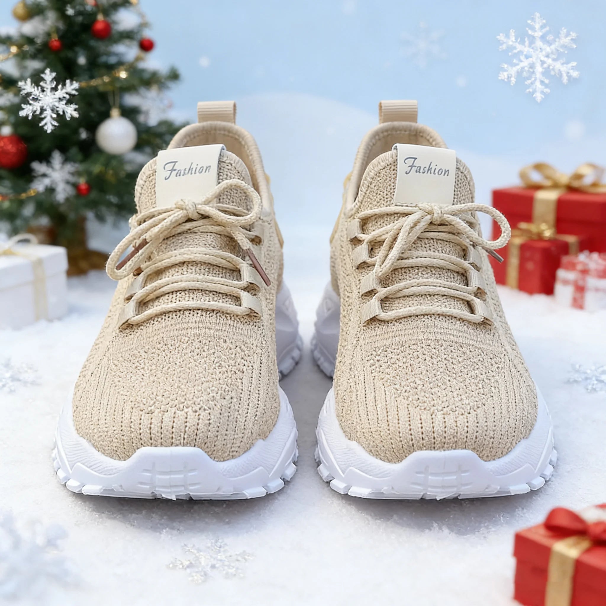 Fashion Knitted Sneakers for Women Mesh Breathable Lace-up Casual Sports Shoes Women's Casual Shoes