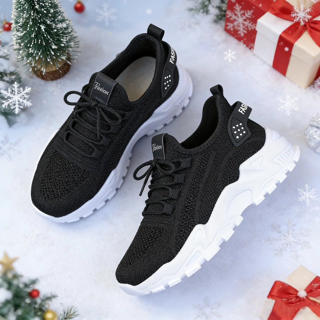 Fashion Knitted Sneakers for Women Mesh Breathable Lace-up Casual Sports Shoes Women's Casual Shoes