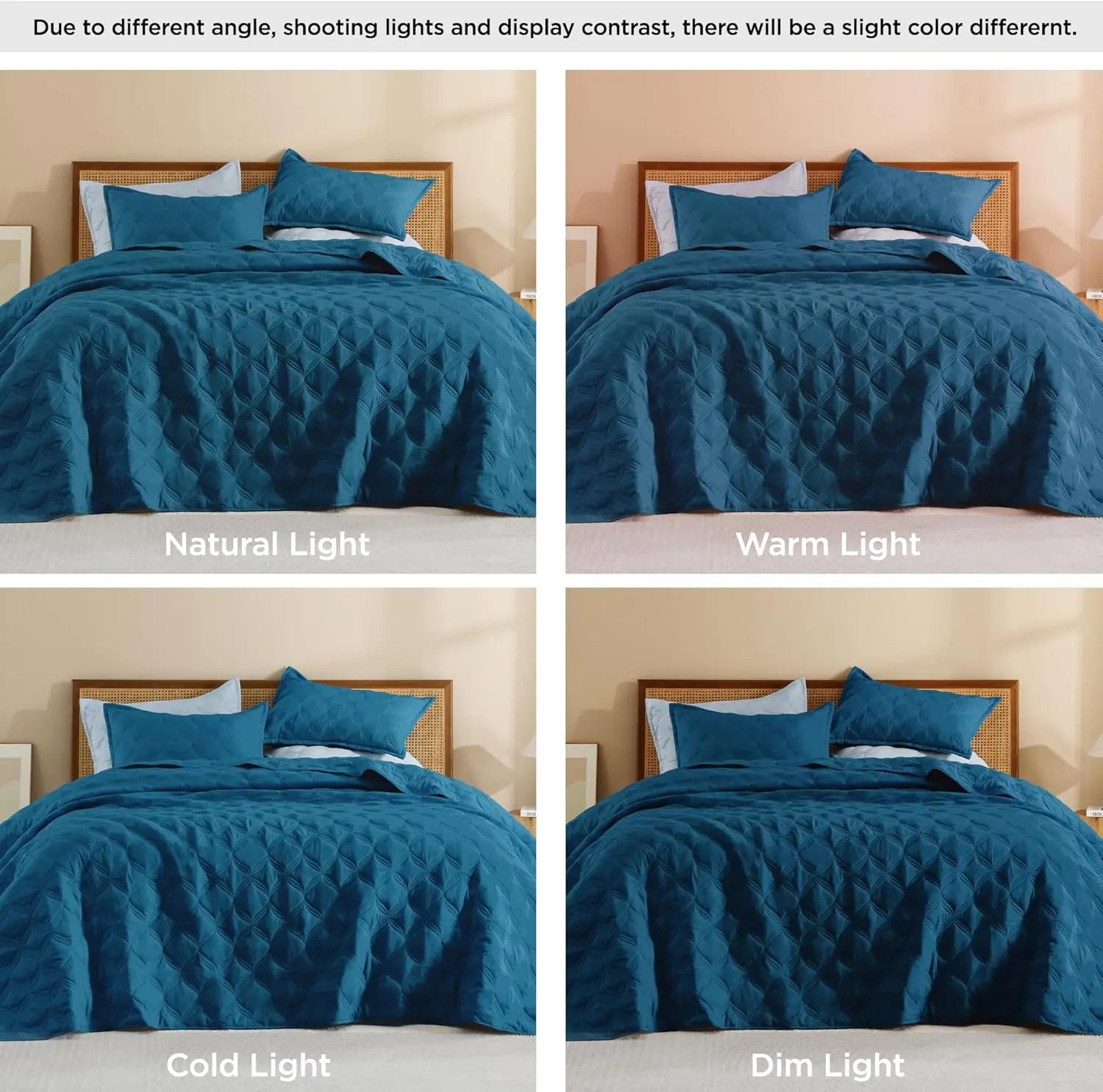 King Size Teal Quilt Set - Lightweight Comforter with Diamond Stitch, 3 Pieces for All Seasons