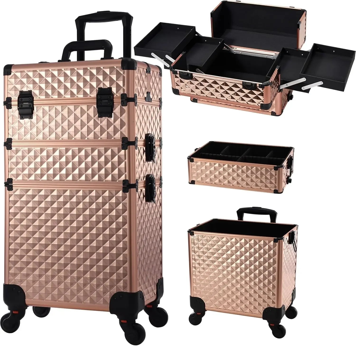 Rolling Makeup Case 3 In 1 Removable
 Make Up Case Cosmetology Case On Wheels 
Large Capacity Lockable Makeup Trolley For Salon