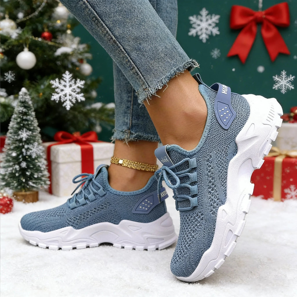 Fashion Knitted Sneakers for Women Mesh Breathable Lace-up Casual Sports Shoes Women's Casual Shoes