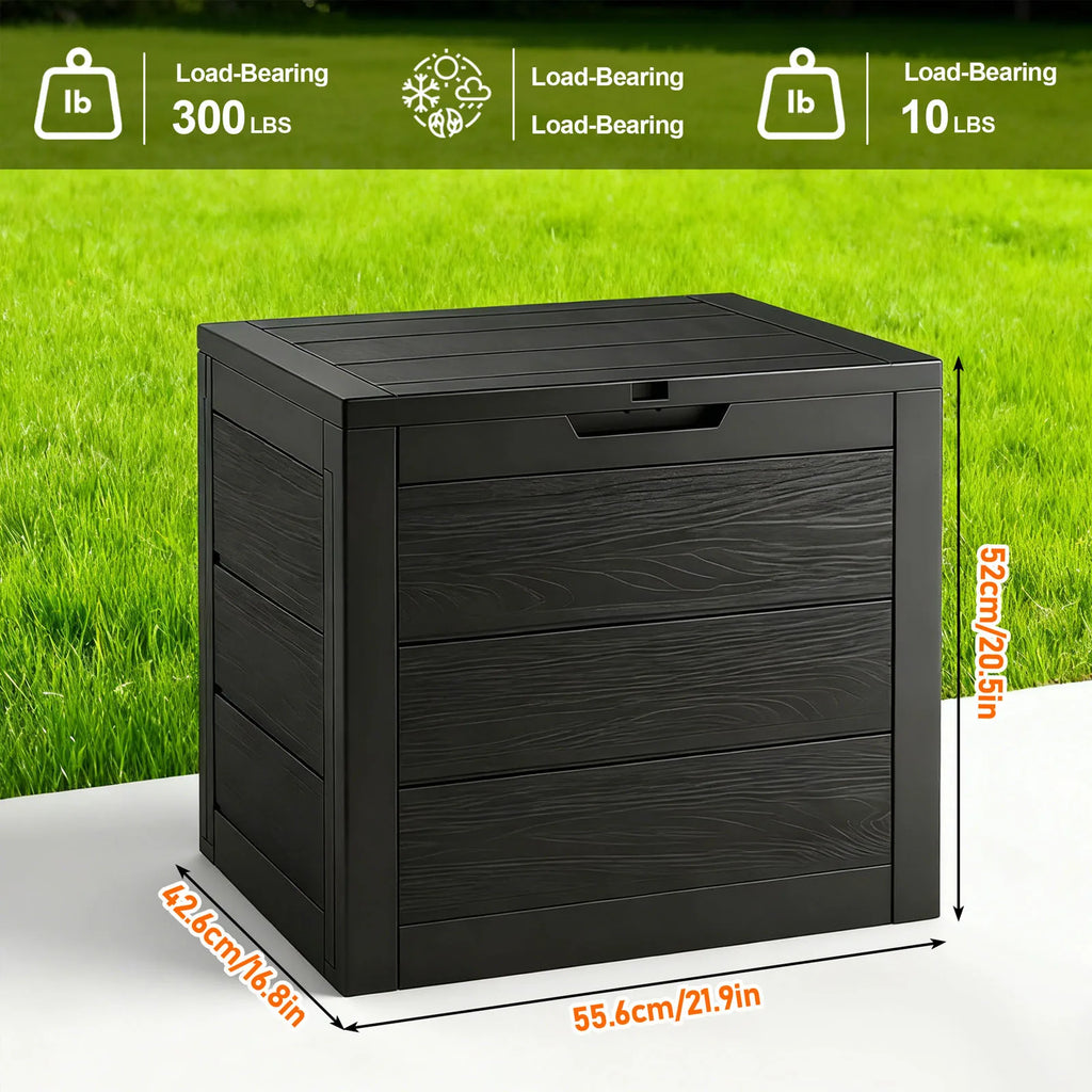 75 Gallon Large Outdoor Deck Box with Lockable Lid & Heavy-Duty Hinged Door - White/Green Heavy-Duty Plastic Storage Container,