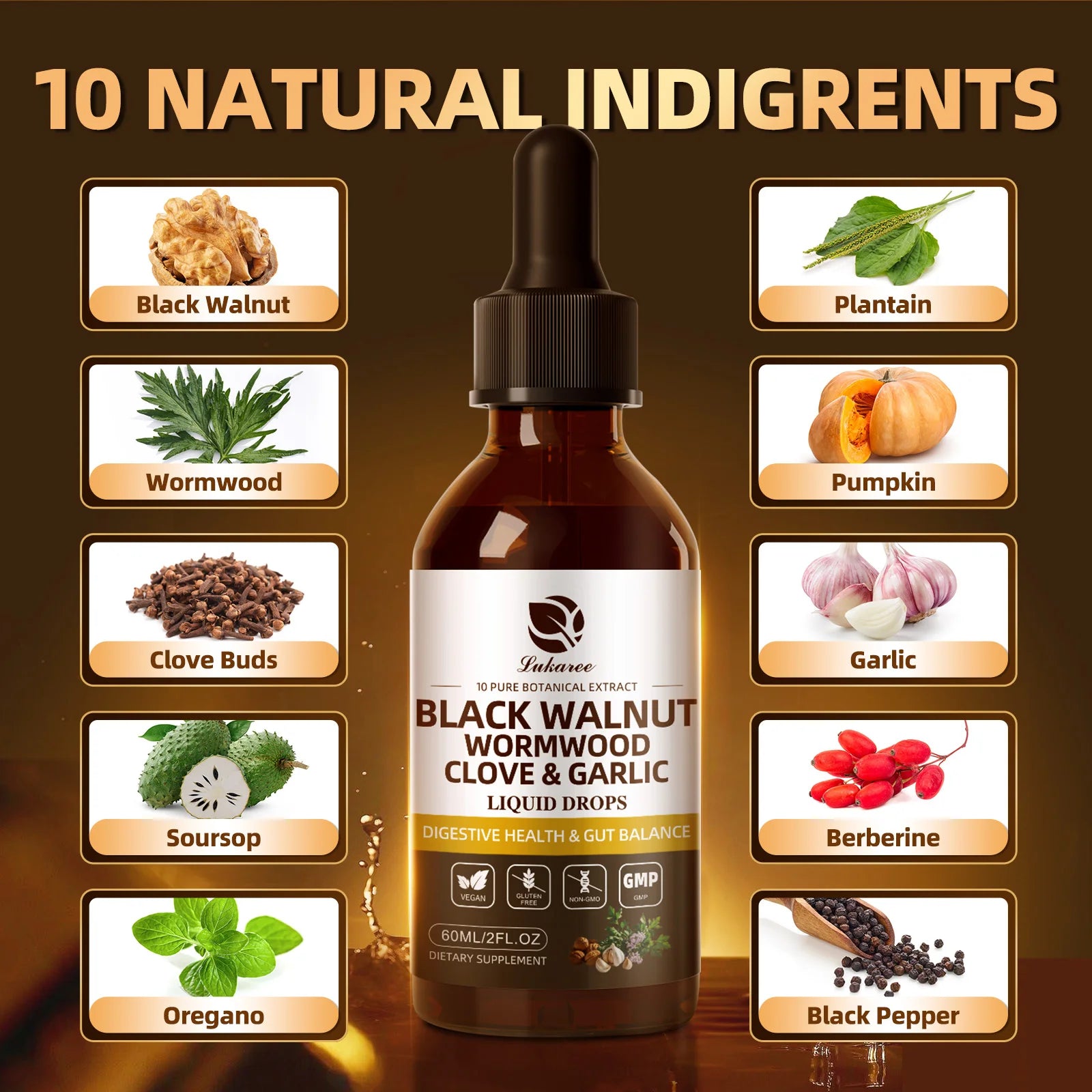 Lukaree 60ML Black Walnut Drop with Wormwood Clove & Garlic Support