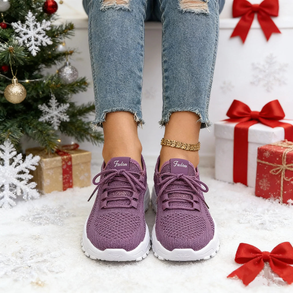 Fashion Knitted Sneakers for Women Mesh Breathable Lace-up Casual Sports Shoes Women's Casual Shoes