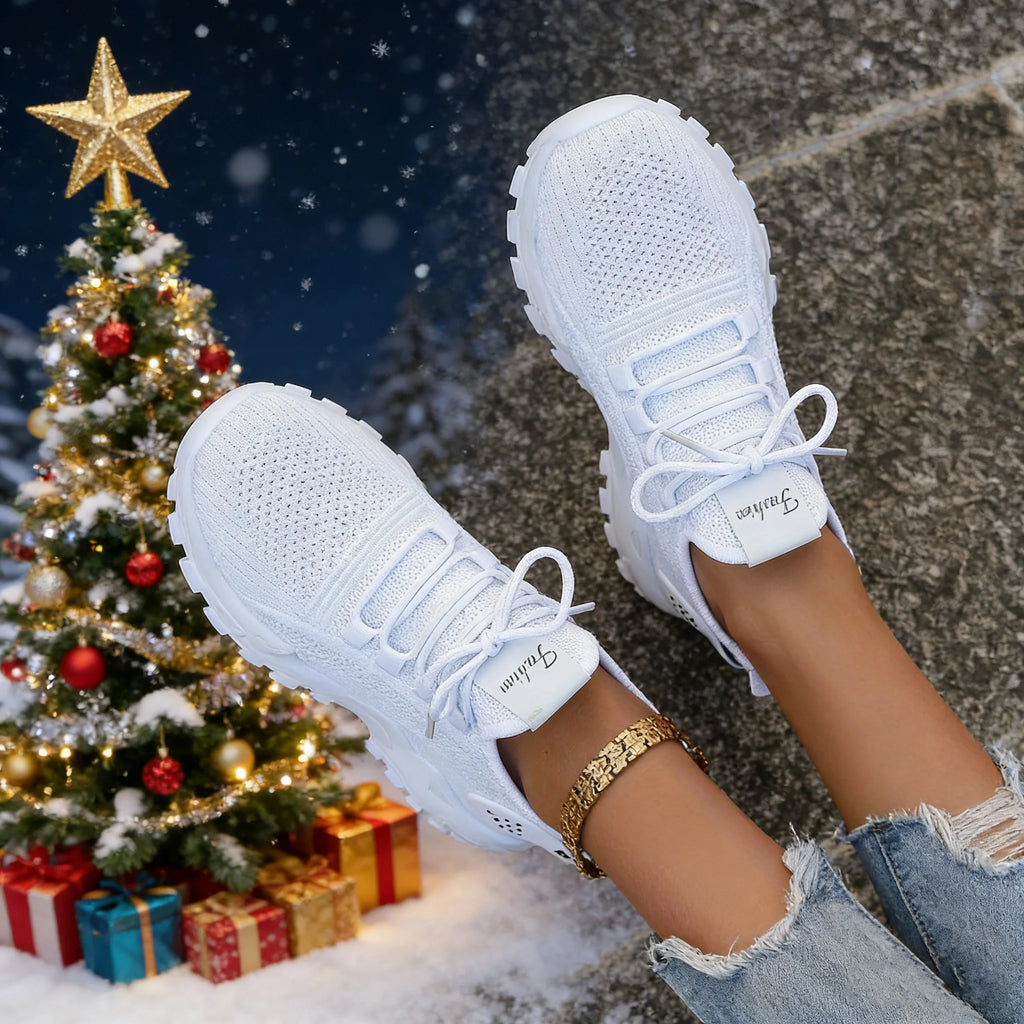 Fashion Knitted Sneakers for Women Mesh Breathable Lace-up Casual Sports Shoes Women's Casual Shoes