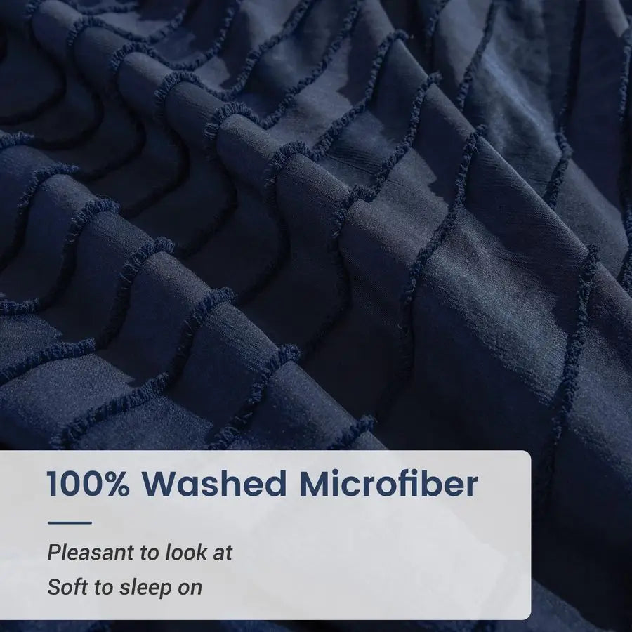 Duvet Cover King Size, Navy 3 Pieces Boho Tufted Duvet Cover Set, Soft and Lightweight Microfiber Comforter Cover Set for All Se