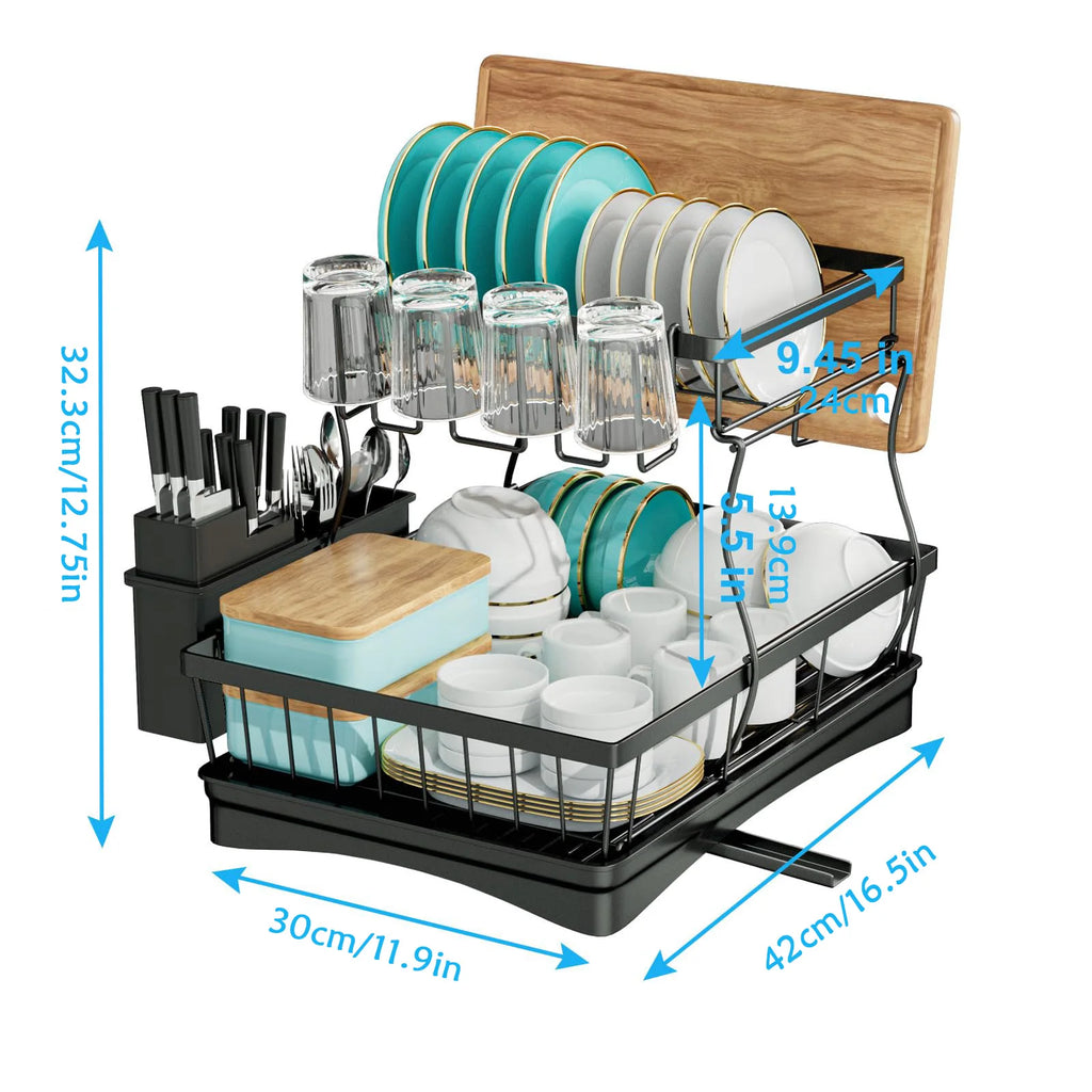 Large 2-tier dish drying rack for kitchen countertops