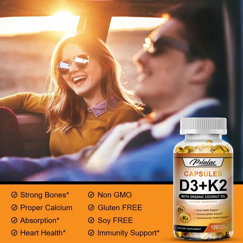 Vitamin D3 + K2 - Help Regulate Calcium Metabolism, Promote Bone, Teeth and Skin Health, Support Immunity - 120 Capsules