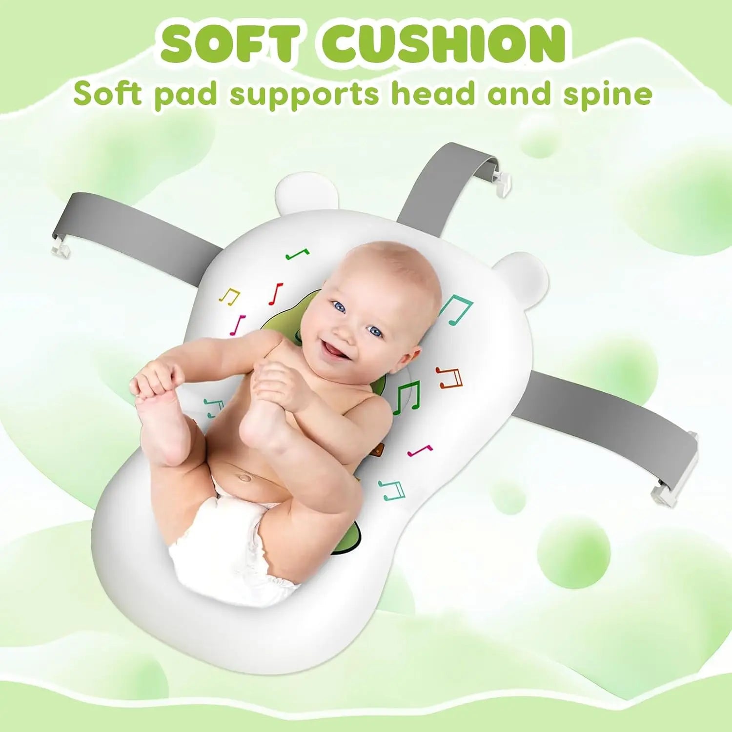 Baby Bath Tub with Bath Cushion Foldable Bathtub with Thermometer Shower Cap Shower and Toddler 0-36 Months
