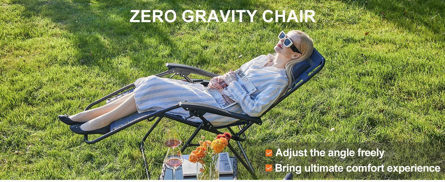 JHK Zero Gravity Set of 2 Portable Recliner Camping Patio Outdoor Garden Lounge Chair with Cup Holder Trays Adjustable Pillow