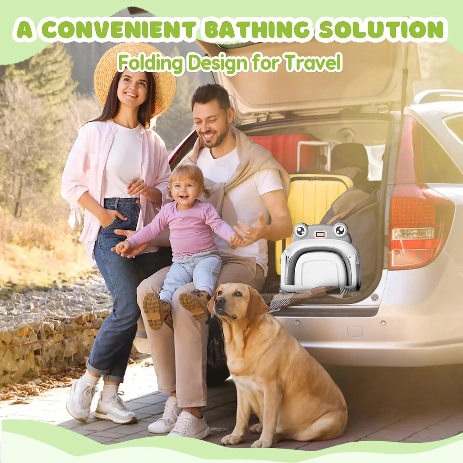 Baby Bath Tub with Bath Cushion Foldable Bathtub with Thermometer Shower Cap Shower and Toddler 0-36 Months