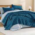 King Size Teal Quilt Set - Lightweight Comforter with Diamond Stitch, 3 Pieces for All Seasons