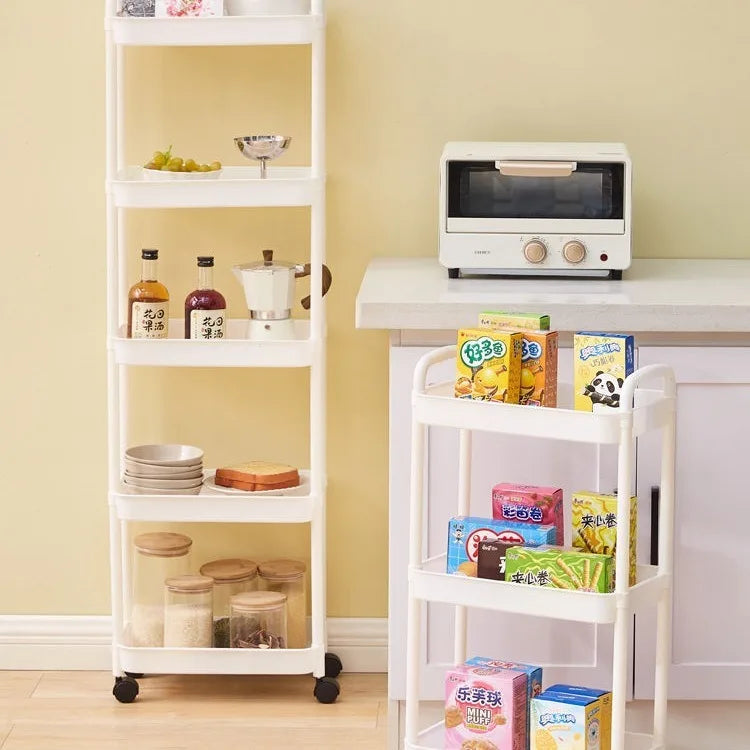 Trolley with Handlebar and Storage Rack, Floor-Standing,  Storage for Kitchen, Bathroom, Snacks, and Toiletries