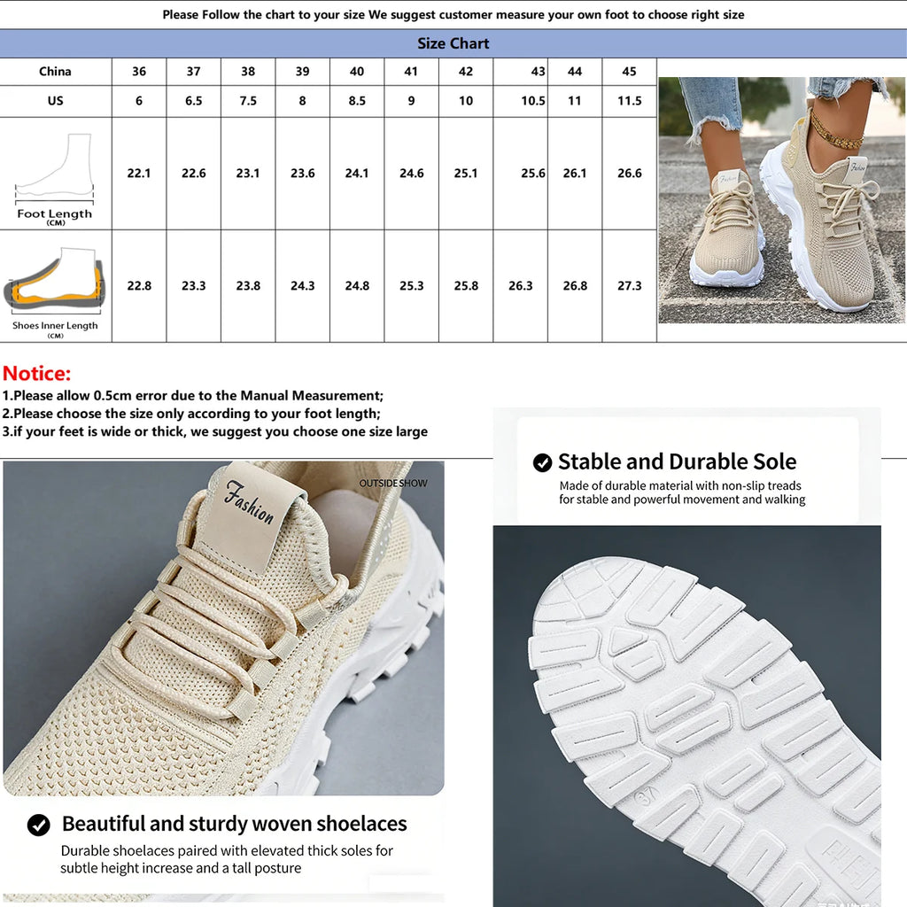 Fashion Knitted Sneakers for Women Mesh Breathable Lace-up Casual Sports Shoes Women's Casual Shoes