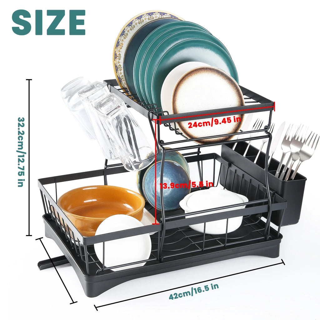 Large 2-tier dish drying rack for kitchen countertops