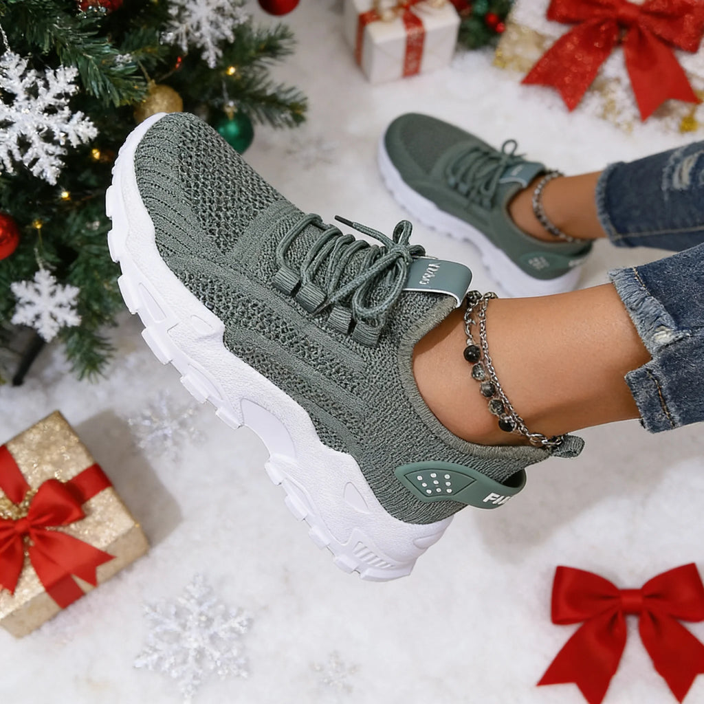 Fashion Knitted Sneakers for Women Mesh Breathable Lace-up Casual Sports Shoes Women's Casual Shoes