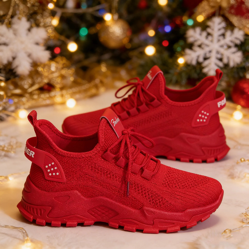 Fashion Knitted Sneakers for Women Mesh Breathable Lace-up Casual Sports Shoes Women's Casual Shoes