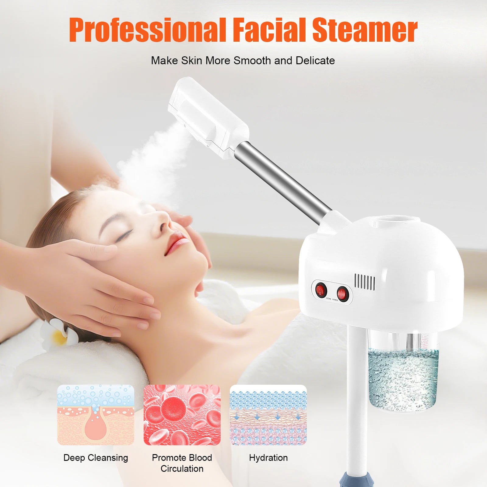 750ml Ozone Facial Steamer Height Adjustable Sprayer 360° Rotatable