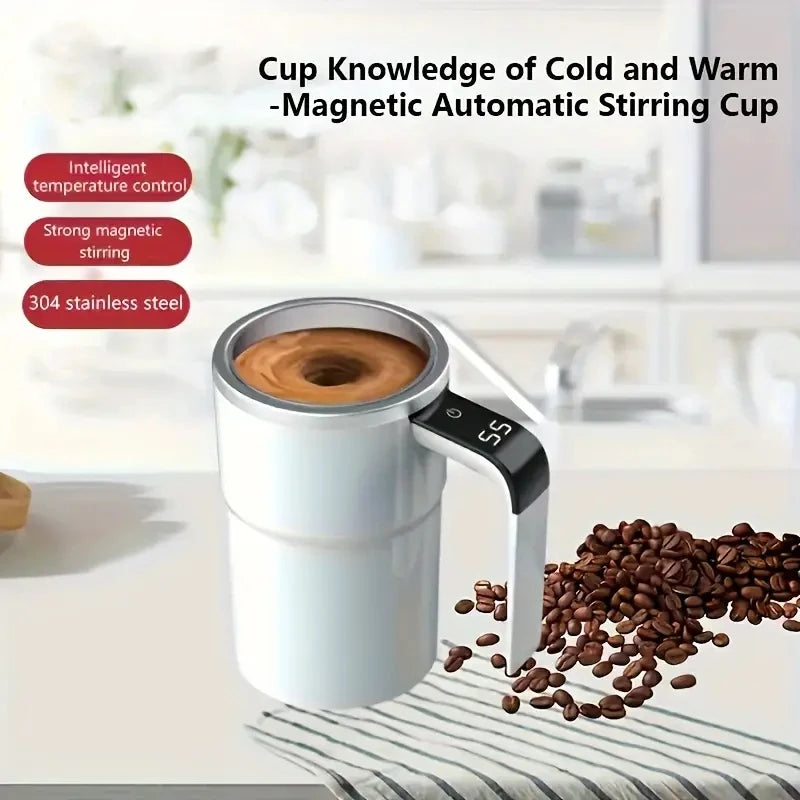 Smart mixing coffee cup LED display|USB charging|magnetic mixing function