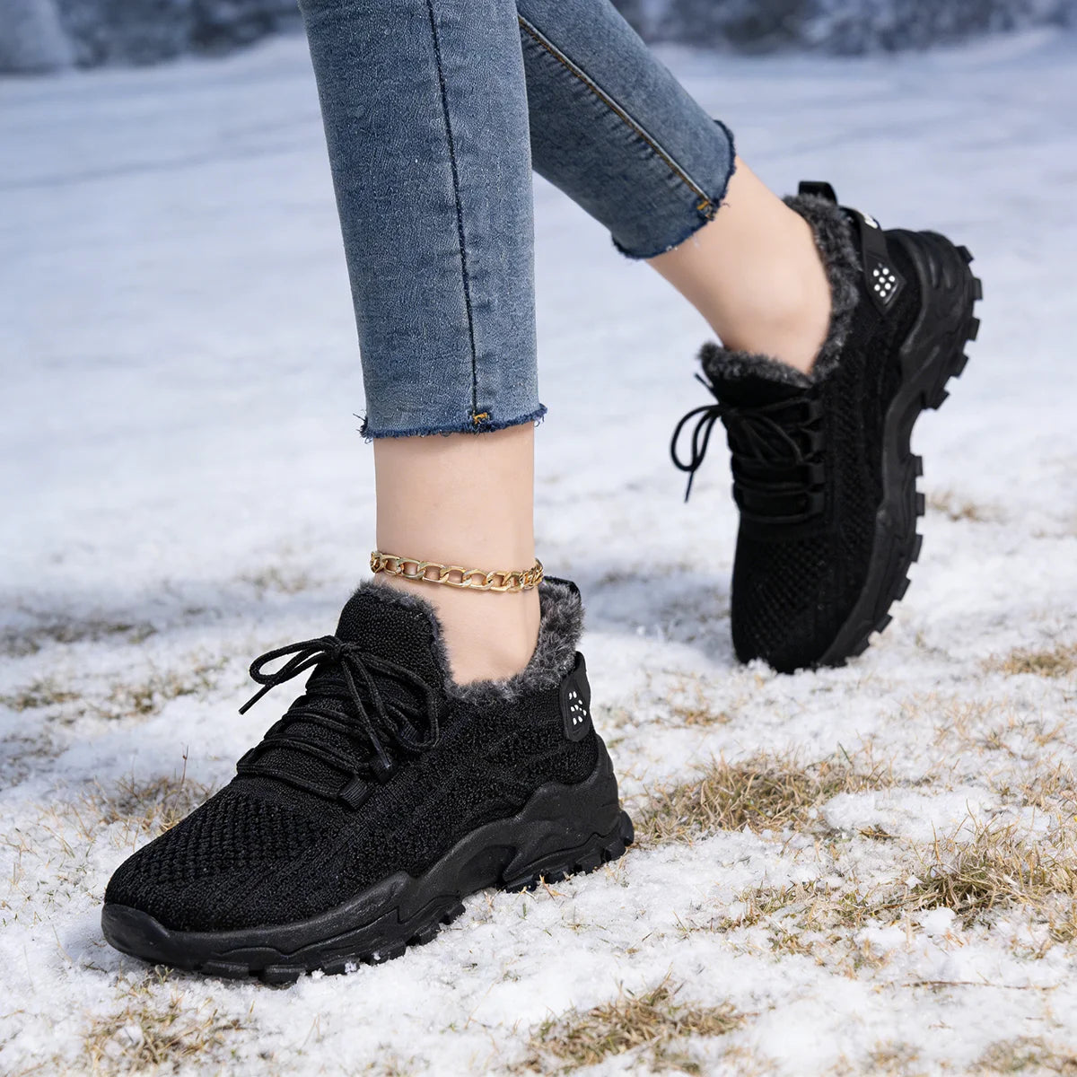 Women's Winter Lightweight Warm Sneakers Waterproof Non-Slip Outdoor Walking Shoes for Cold Weather Daily Commuting