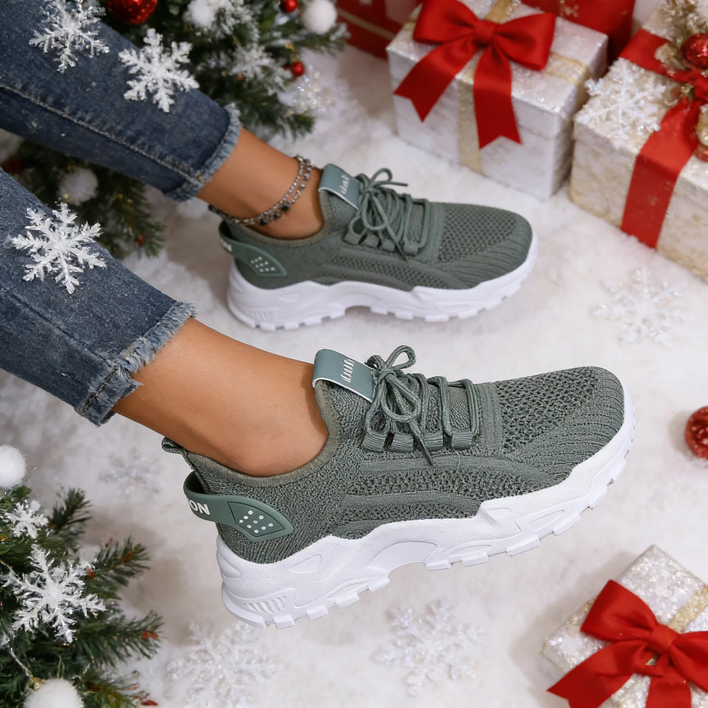 Fashion Knitted Sneakers for Women Mesh Breathable Lace-up Casual Sports Shoes Women's Casual Shoes