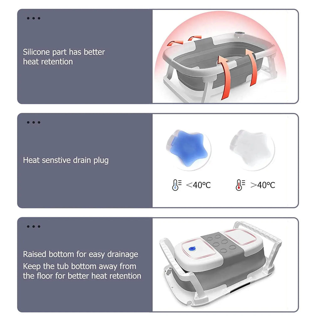 Baby Bath Tub with Bath Cushion Foldable Bathtub with Thermometer Shower Cap Shower and Toddler 0-36 Months