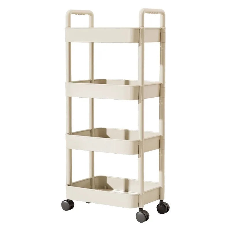 Trolley with Handlebar and Storage Rack, Floor-Standing,  Storage for Kitchen, Bathroom, Snacks, and Toiletries