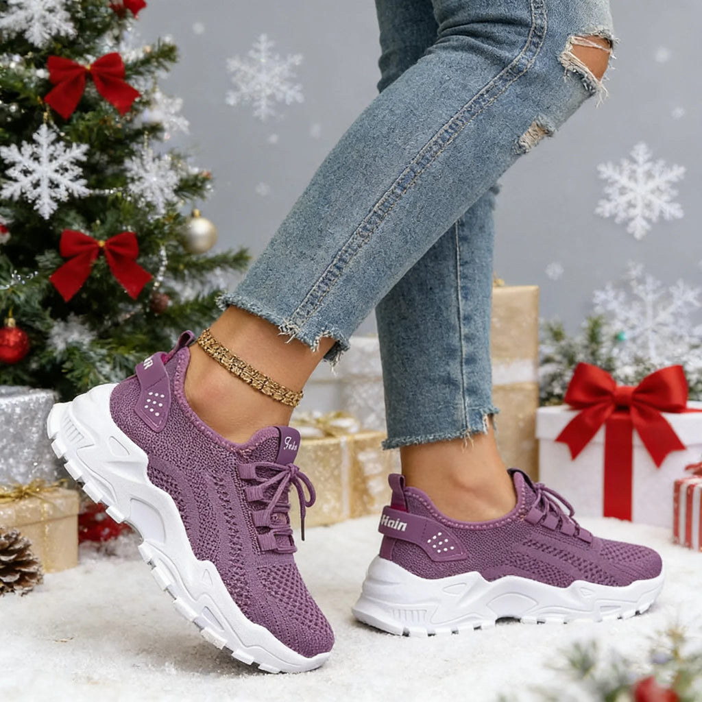 Fashion Knitted Sneakers for Women Mesh Breathable Lace-up Casual Sports Shoes Women's Casual Shoes