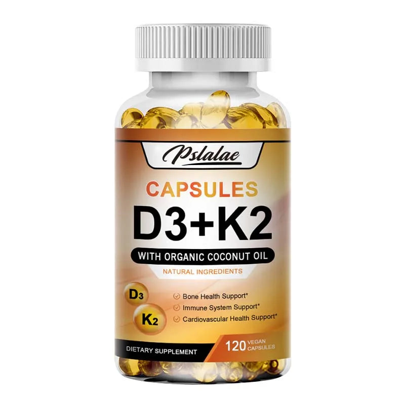 Vitamin D3 + K2 - Help Regulate Calcium Metabolism, Promote Bone, Teeth and Skin Health, Support Immunity - 120 Capsules