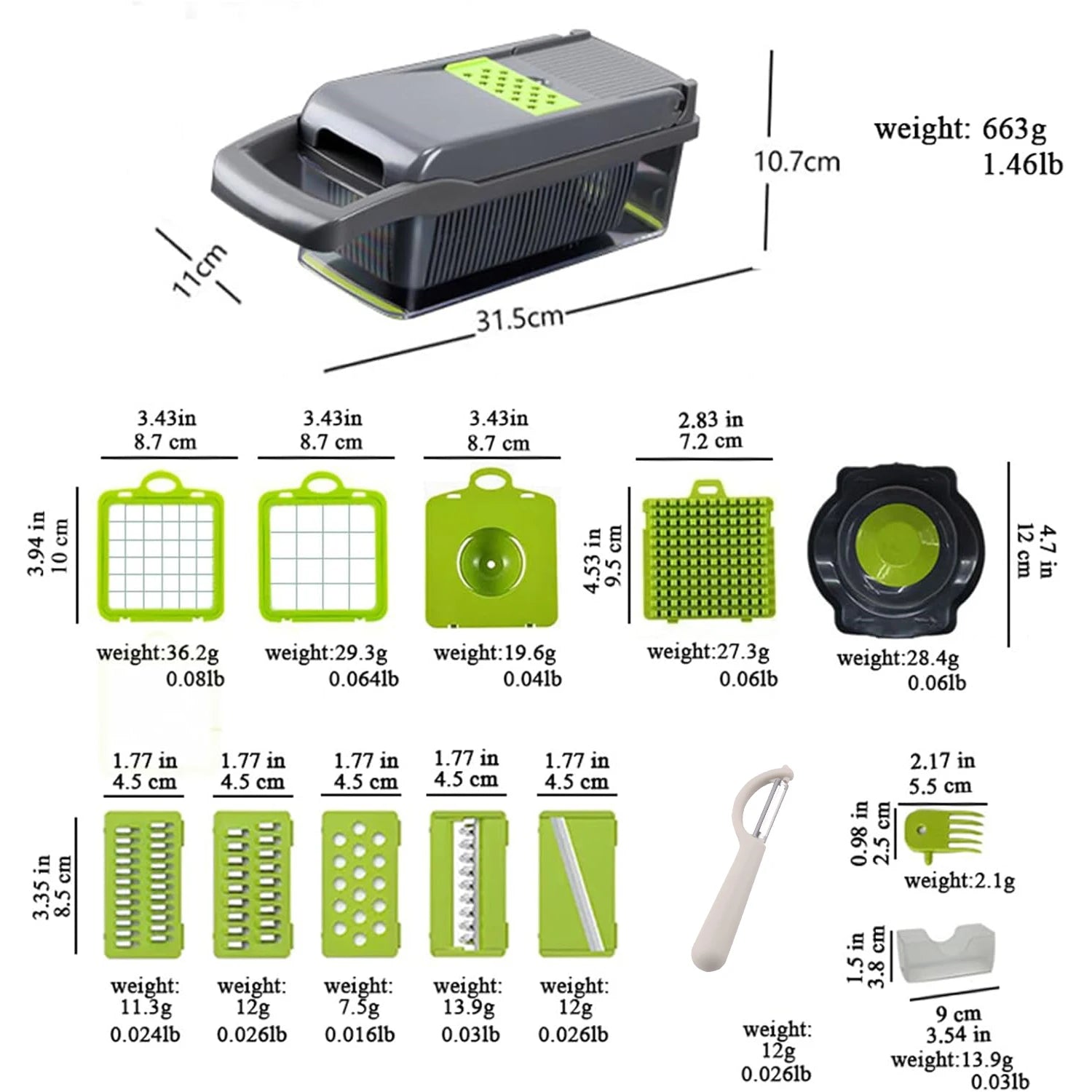 16 x 1 Kitchen professional chopper-type slicer, multifunctional food chopper, blade vegetable chopper