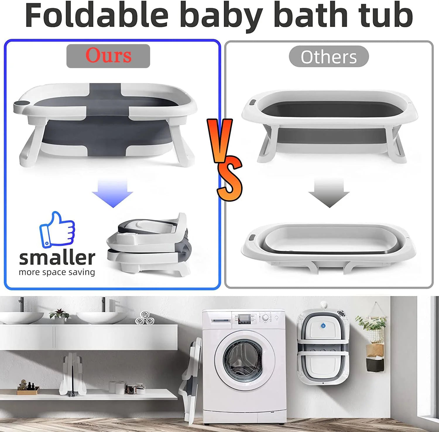Baby Bath Tub with Bath Cushion Foldable Bathtub with Thermometer Shower Cap Shower and Toddler 0-36 Months