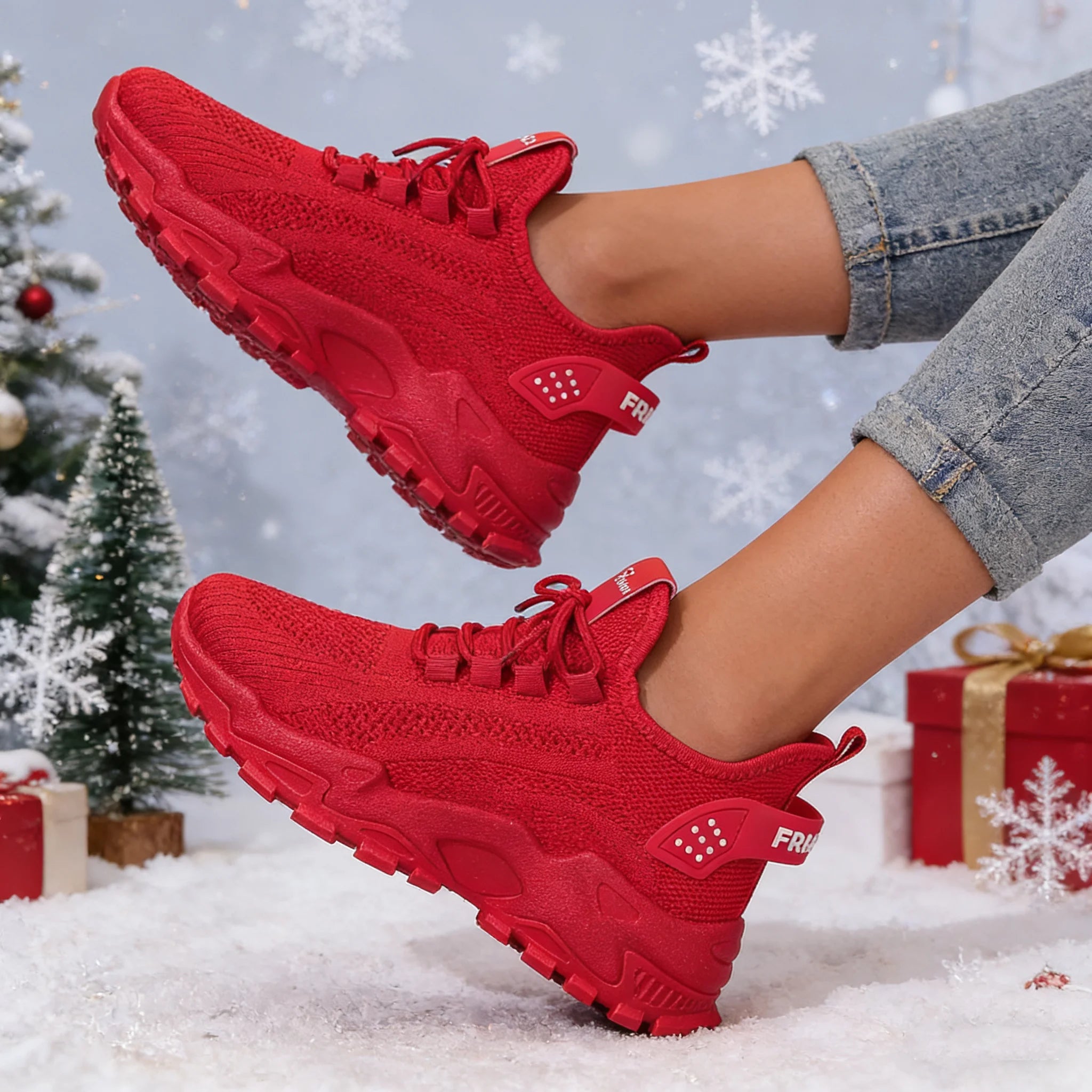 Fashion Knitted Sneakers for Women Mesh Breathable Lace-up Casual Sports Shoes Women's Casual Shoes