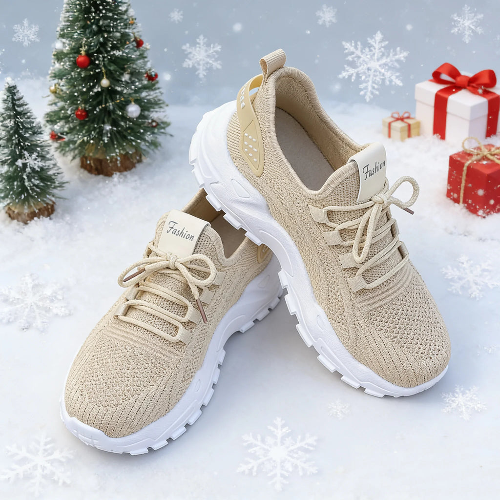 Fashion Knitted Sneakers for Women Mesh Breathable Lace-up Casual Sports Shoes Women's Casual Shoes