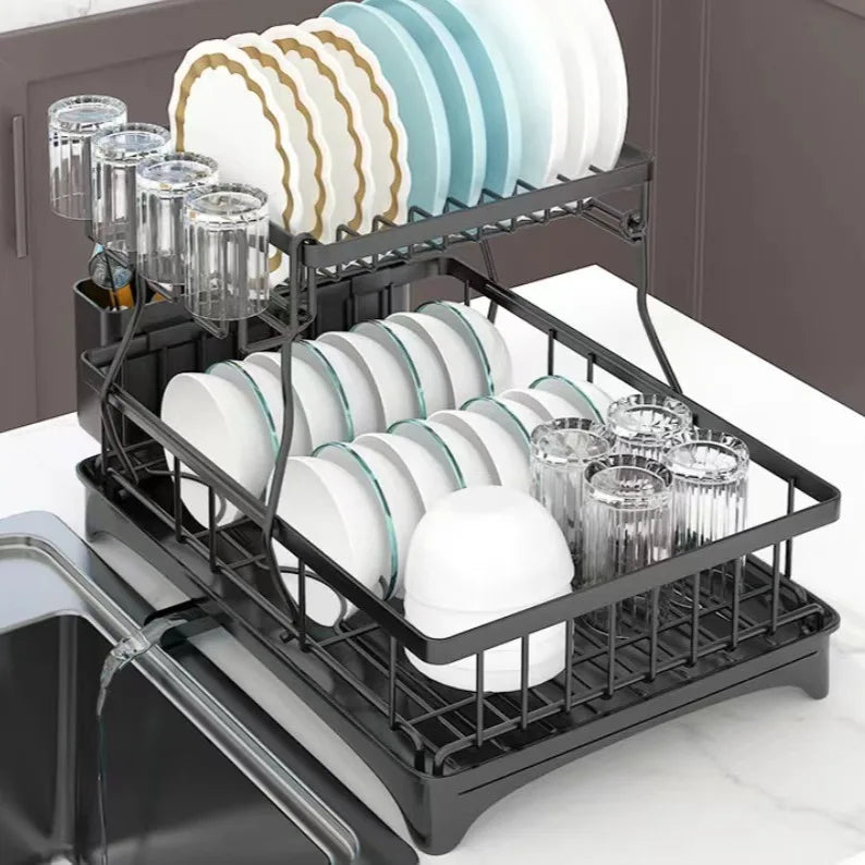 Large 2-tier dish drying rack for kitchen countertops