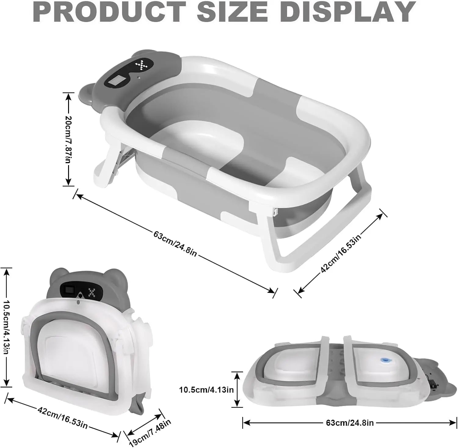 Baby Bath Tub with Bath Cushion Foldable Bathtub with Thermometer Shower Cap Shower and Toddler 0-36 Months