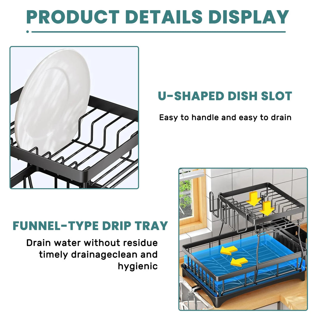 Large 2-tier dish drying rack for kitchen countertops