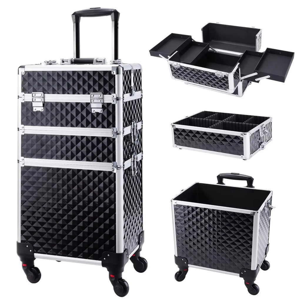 Rolling Makeup Case 3 In 1 Removable
 Make Up Case Cosmetology Case On Wheels 
Large Capacity Lockable Makeup Trolley For Salon