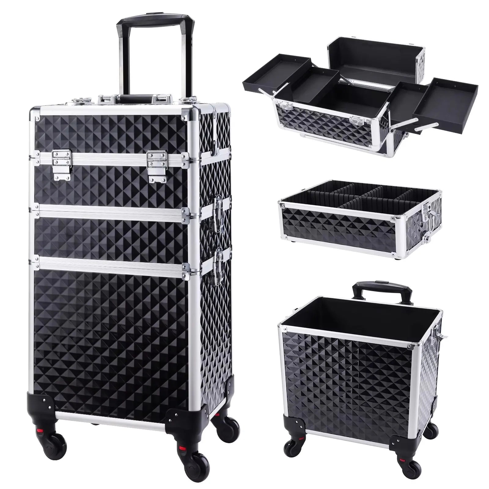 Rolling Makeup Case 3 In 1 Removable
 Make Up Case Cosmetology Case On Wheels 
Large Capacity Lockable Makeup Trolley For Salon