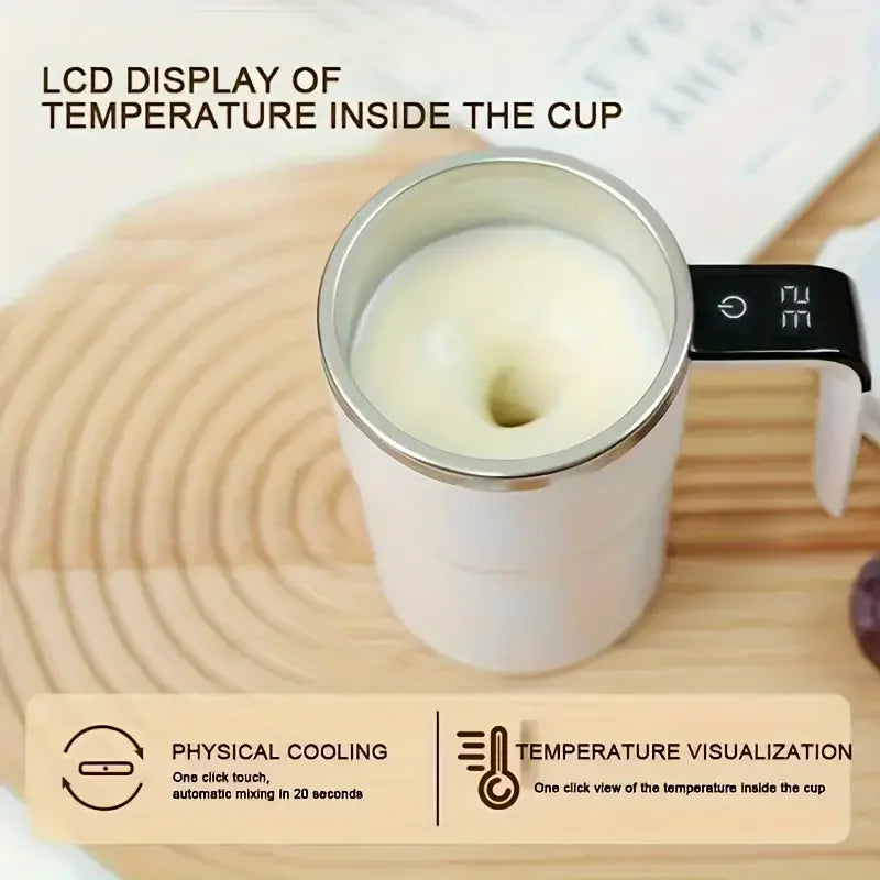 Smart mixing coffee cup LED display|USB charging|magnetic mixing function
