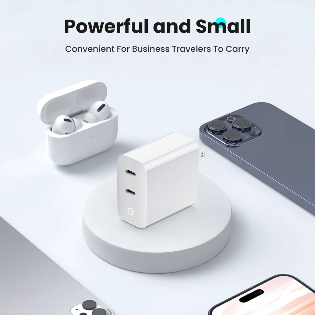 40W 2 Ports USB-C Type-C GaN Fast Charger with Charging Light, Fast Charging Block with 3.3Ft Type-C Charging Cable For IPhone