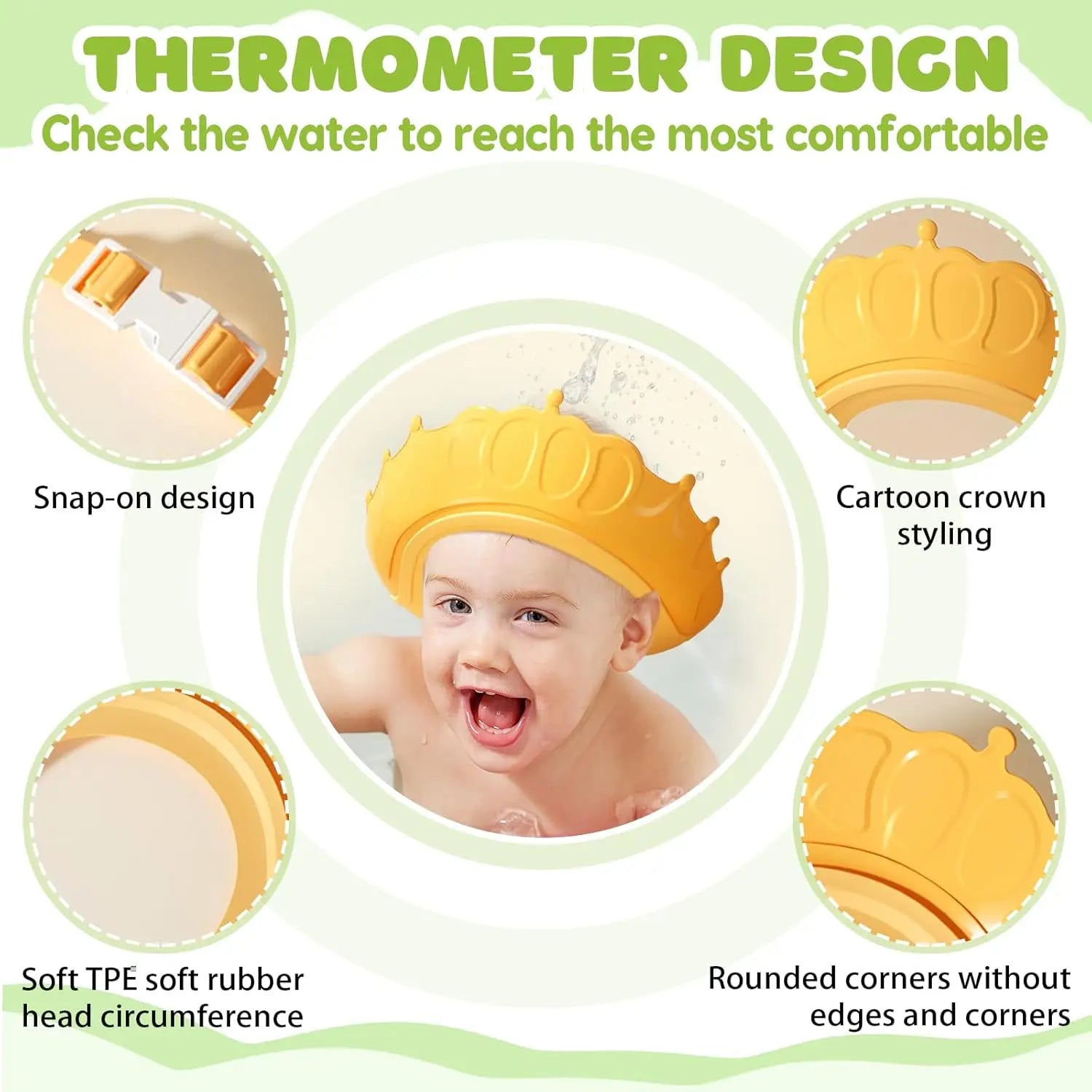 Baby Bath Tub with Bath Cushion Foldable Bathtub with Thermometer Shower Cap Shower and Toddler 0-36 Months
