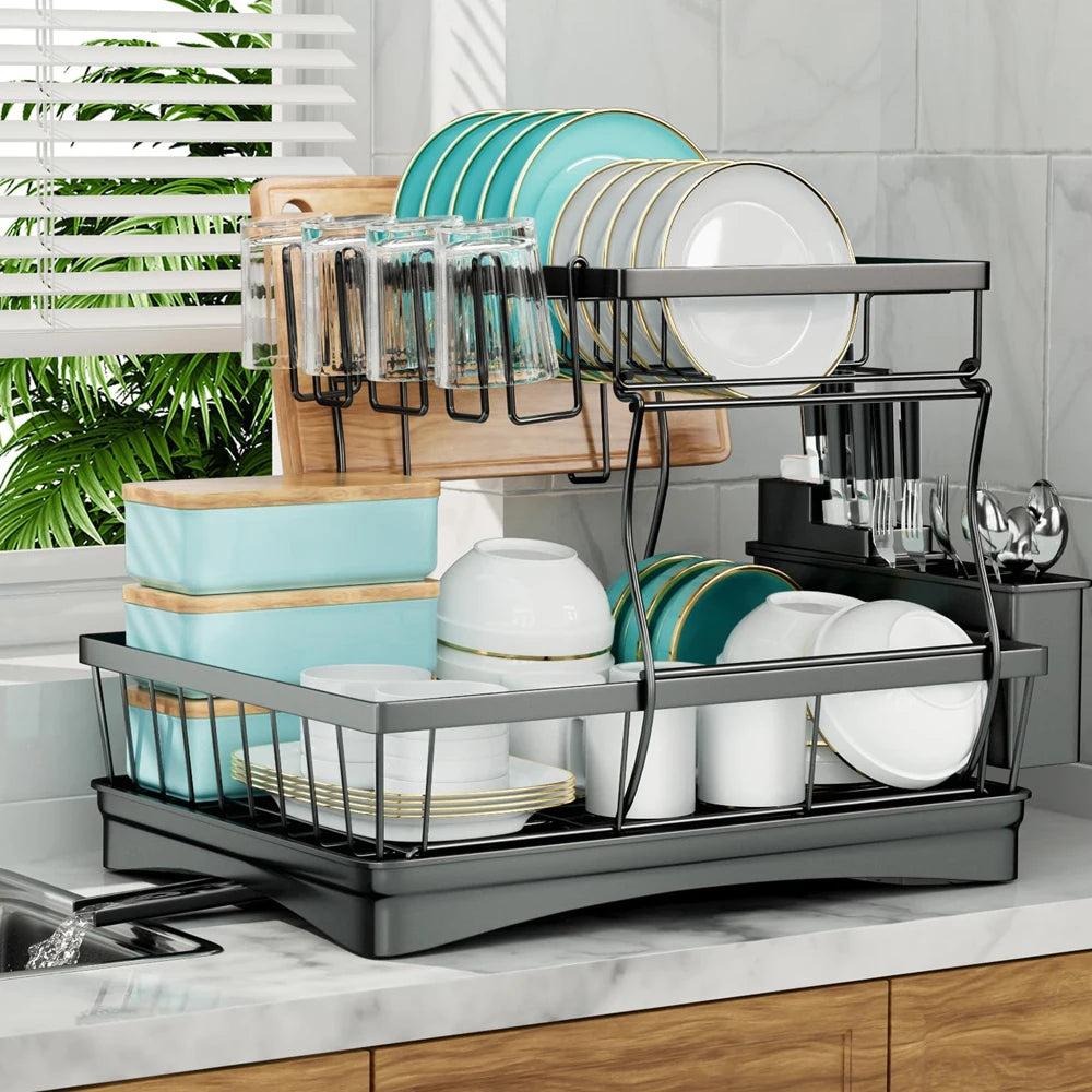 Large 2-tier dish drying rack for kitchen countertops