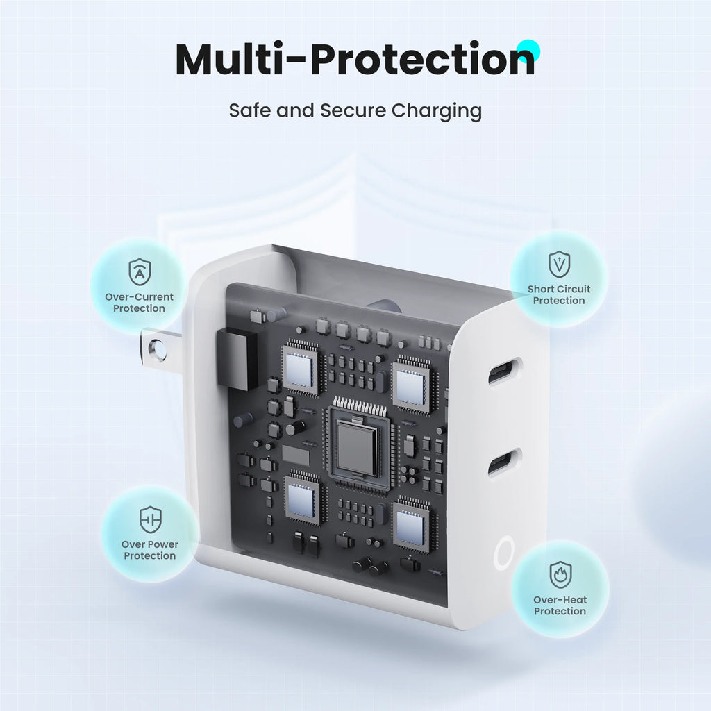 40W 2 Ports USB-C Type-C GaN Fast Charger with Charging Light, Fast Charging Block with 3.3Ft Type-C Charging Cable For IPhone