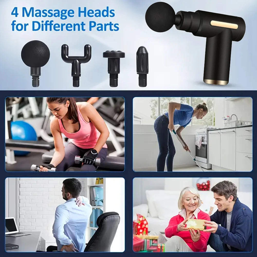 Mini Fascia Massage Gun Electric Massager Body Relaxation Belt 4 Replaceable Heads