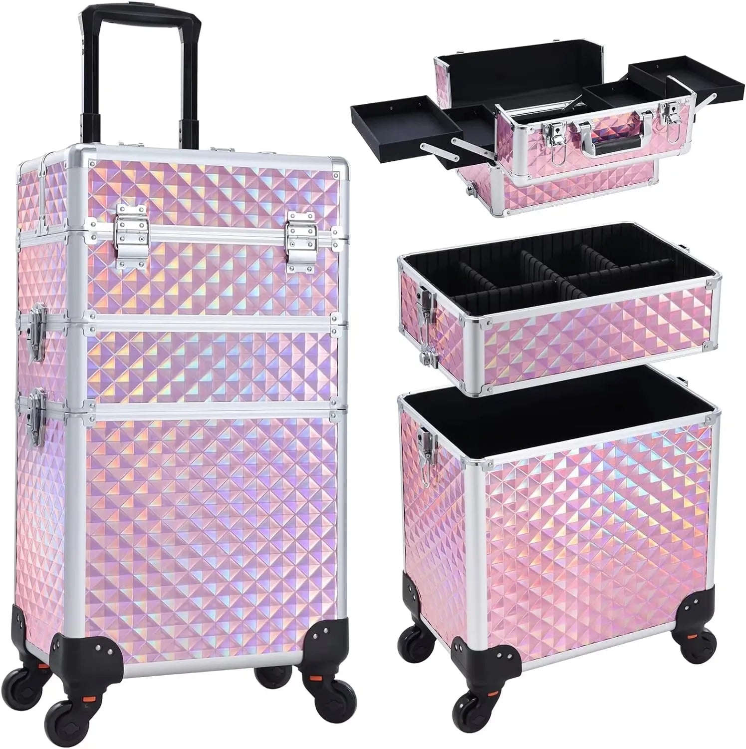 Rolling Makeup Case 3 In 1 Removable
 Make Up Case Cosmetology Case On Wheels 
Large Capacity Lockable Makeup Trolley For Salon