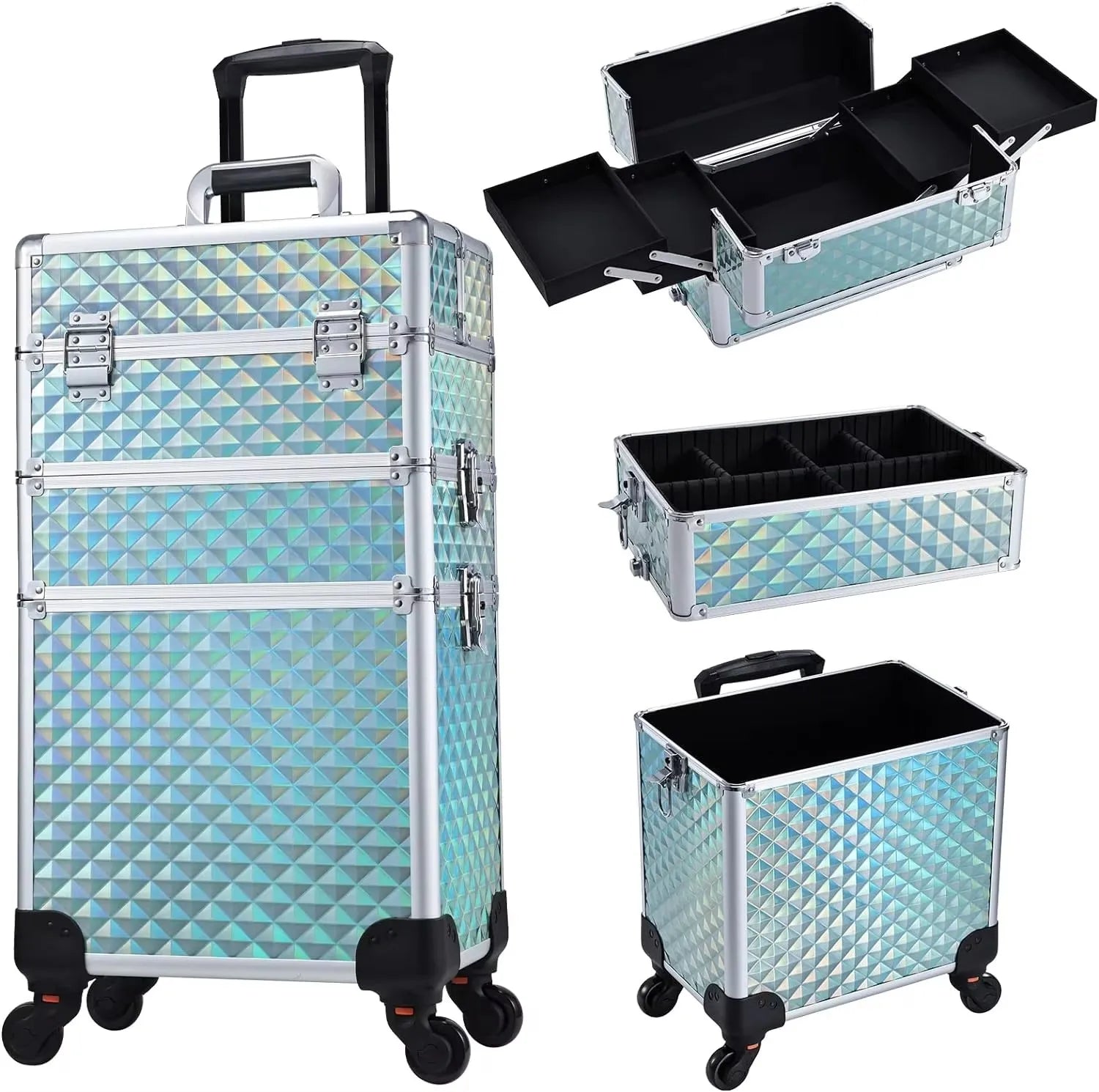 Rolling Makeup Case 3 In 1 Removable
 Make Up Case Cosmetology Case On Wheels 
Large Capacity Lockable Makeup Trolley For Salon