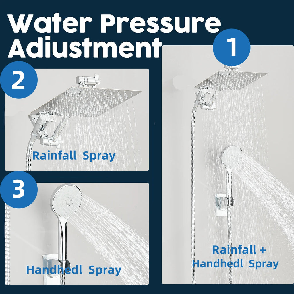 Shower Head Combo 8-12Inch High Pressure Rain Shower Head with Adjustable