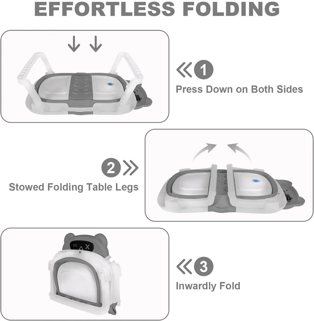 Baby Bath Tub with Bath Cushion Foldable Bathtub with Thermometer Shower Cap Shower and Toddler 0-36 Months