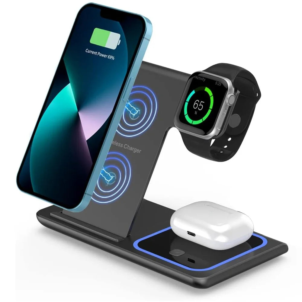 15W fast charging 3-in-1 foldable wireless charger bracket