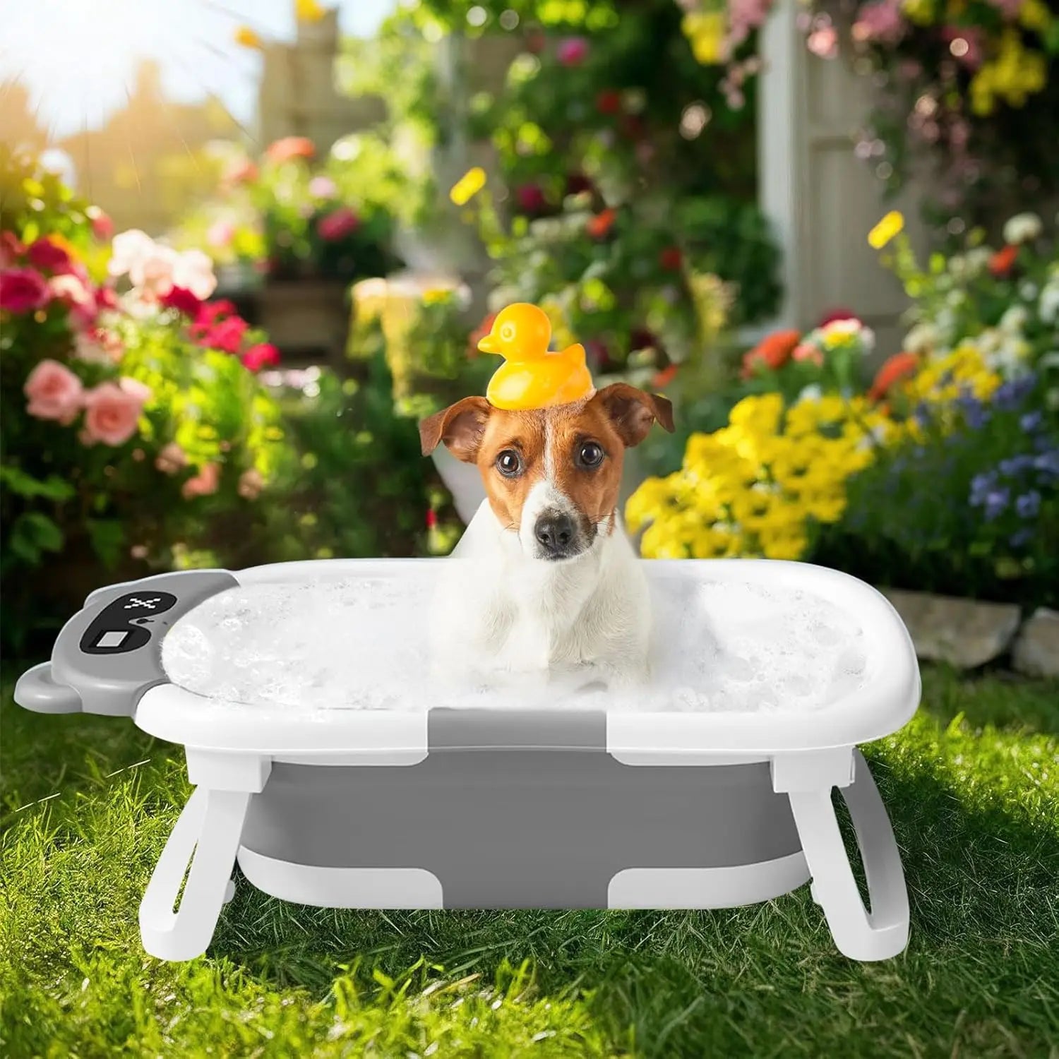 Baby Bath Tub with Bath Cushion Foldable Bathtub with Thermometer Shower Cap Shower and Toddler 0-36 Months